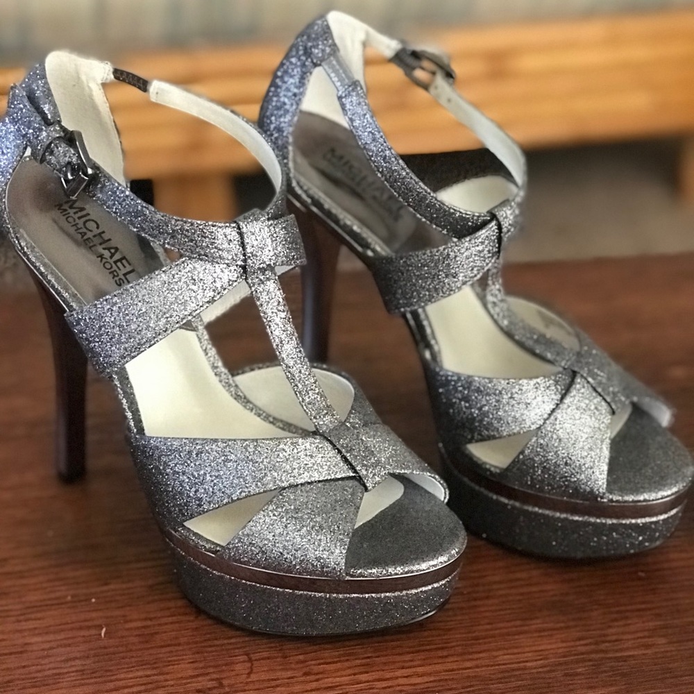 Michael Kors Gideon T Strap glitter heels